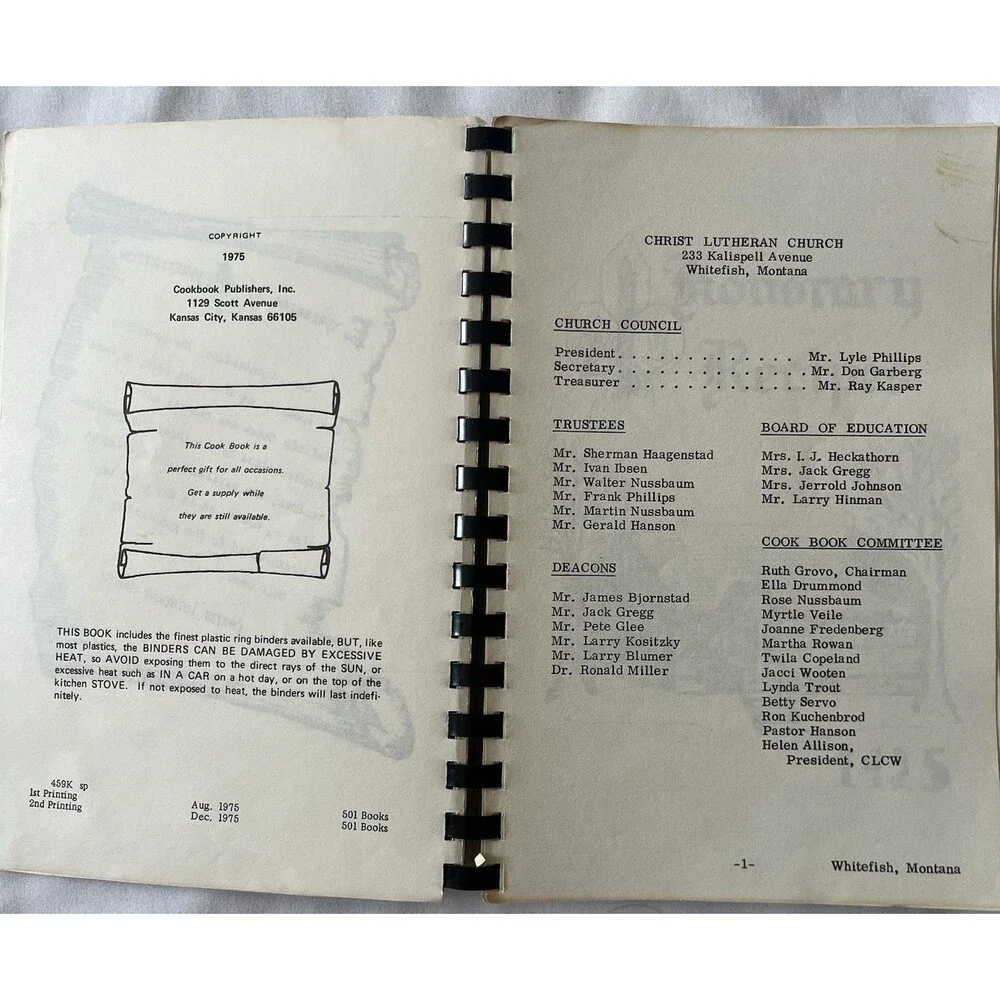 Vintage Spiral Christ Lutheran Church Cookbook Whitefish MT 50th Anniv 1925-1975